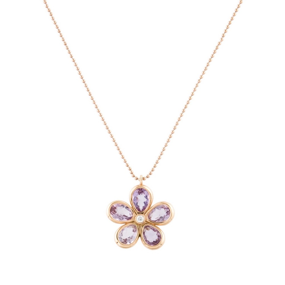 Tiffany and Co amethyst and diamond flower necklace in rose gold